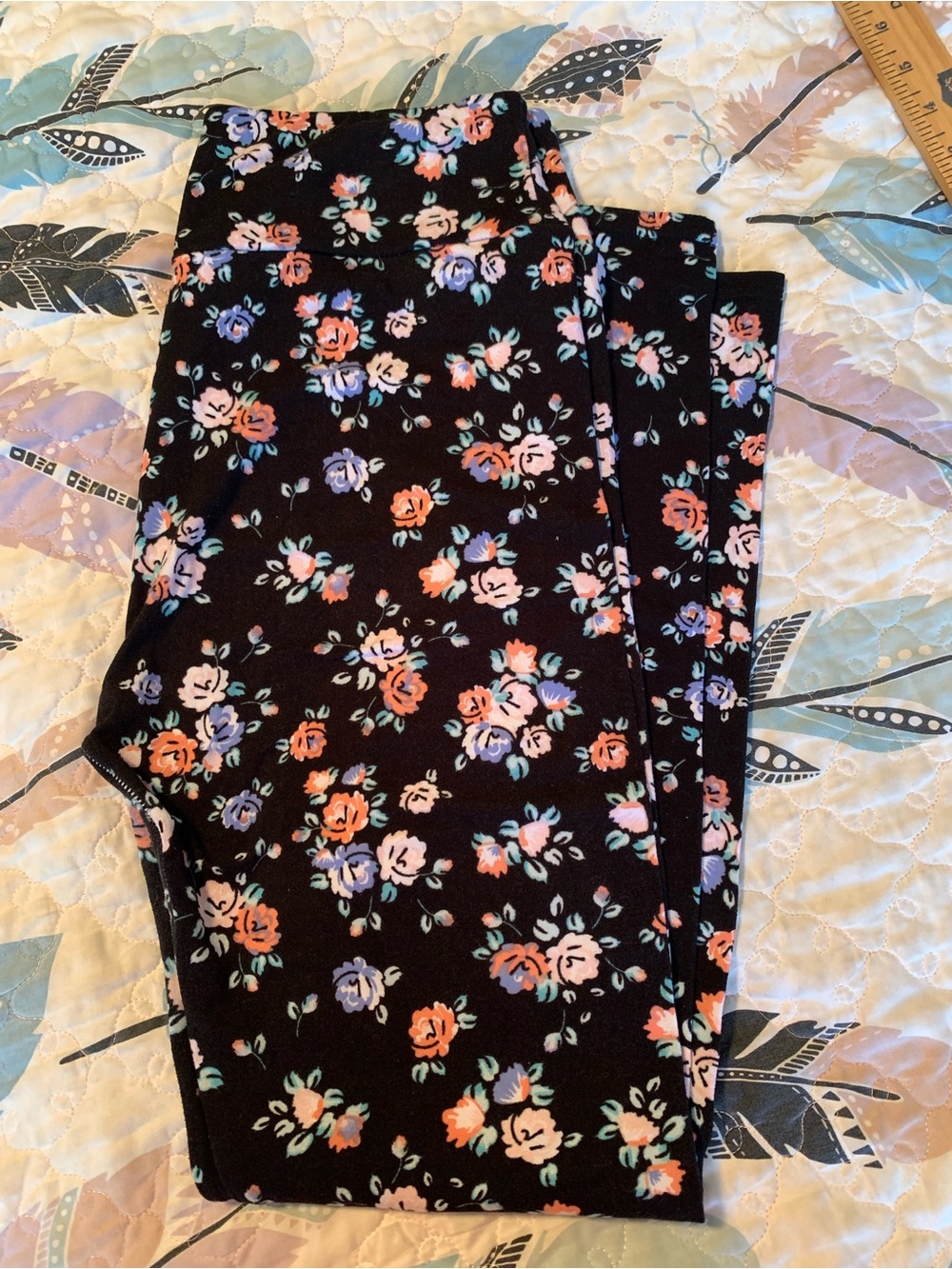 Black Floral Leggings - Pink & Lavender Roses
